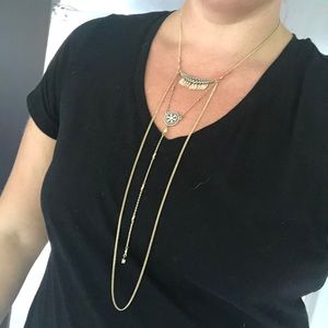Express Long Gold Chain Necklace w Silver Accents